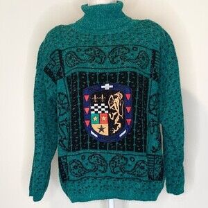 VTG Tampa 80's Turtleneck Ski Winter Sweater Emobroidered Crest M/L